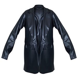 BLACK PU POCKET LOOK DOUBLE BUTTON BLAZER